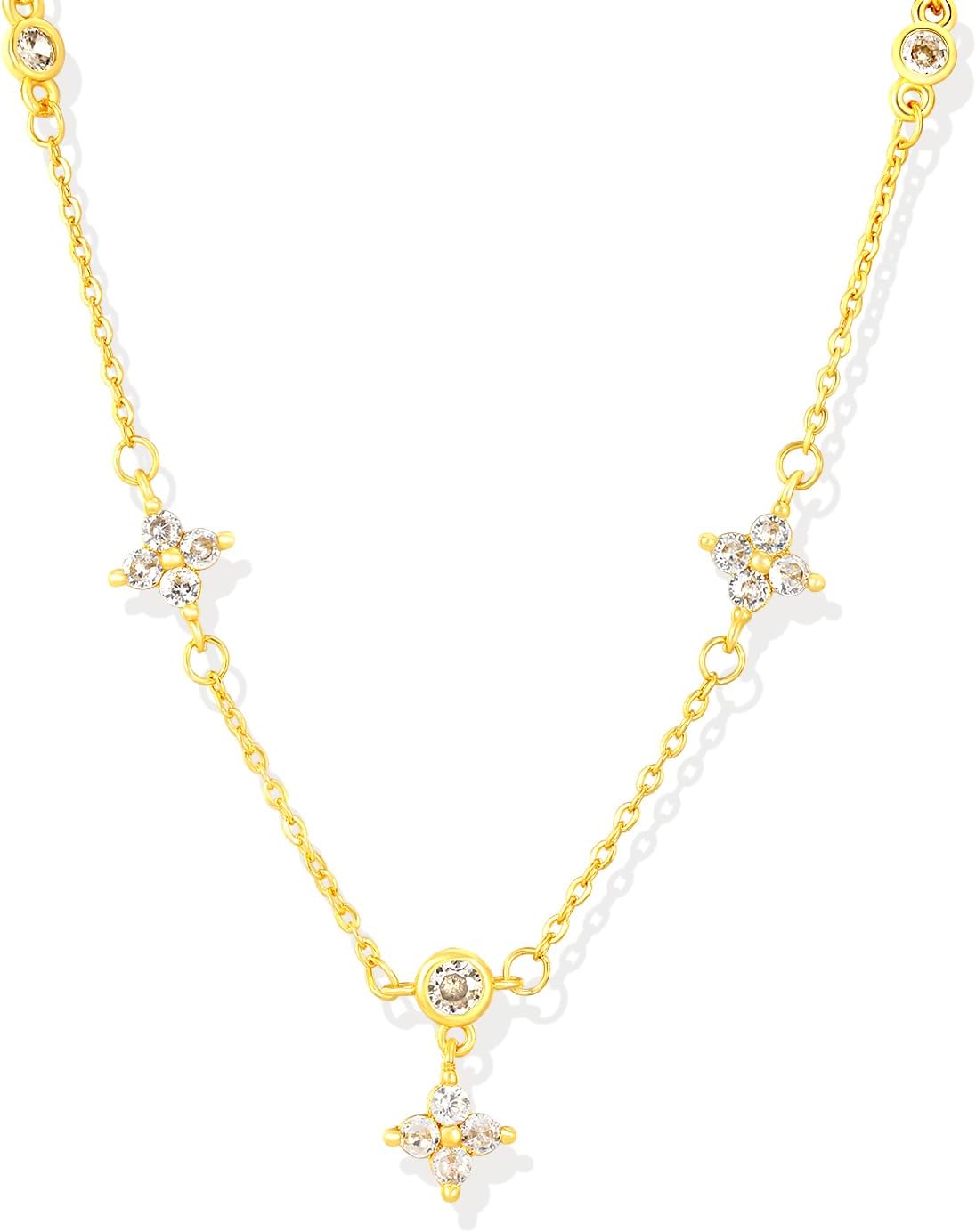 Gold Necklace for Women Four Leaves Clover Charm Dainty Pendant Stainless Steel Cubic Zirconia Necklaces for Women Lucky Statement Hypoallergenic Cute Trendy Jewelry for Women - Image 4