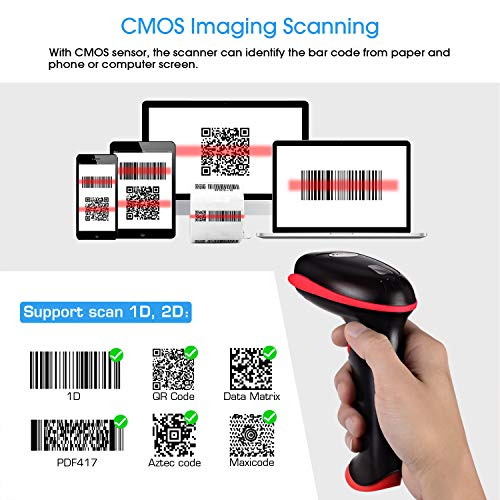 WoneNice Wireless 2D Barcode Scanner, Compatible with Bluetooth & 2.4GHz Wireless & Wired, Support Scan PDF417, QR and datamatrix Code for Computer, Tablet, iPhone, iPad, Android