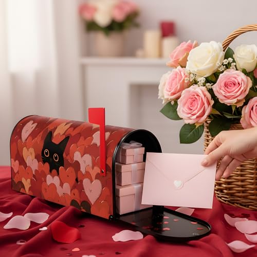 Valentines Mailbox Covers Magnetic Standard Size, Black Cat Love Heart Mail Box Cover with Magnet, Valentine\'s Day Post Letter Box Covers for Anniversary Holiday Outdoor Garden Yard Home Decor 21\"x18\" - Thumbnail 7