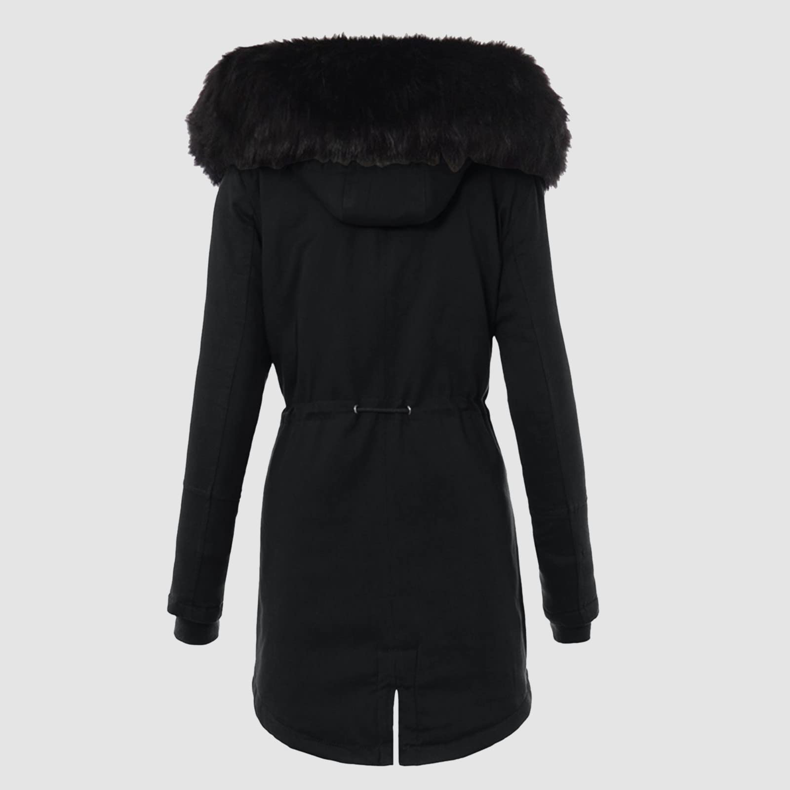 Manteau d'hiver épais pour femme avec fourrure - Couleur unie - Parka d'hiver avec capuche - Coupe-vent avec poches - Longueur moyenne - Veste d'hiver douce - Coupe-vent