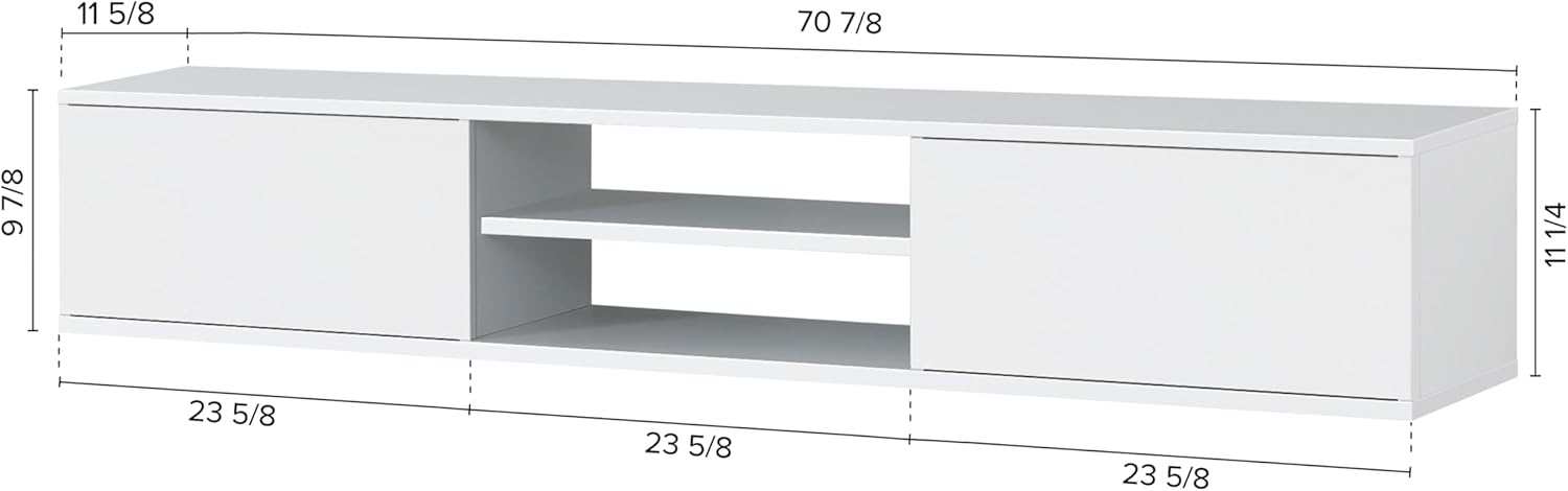 Atelier Mobili Floating TV Stand Wall Mounted, 70 inch Media Console, Floating Entertainment Center, White TV Stand for 75 inch TV