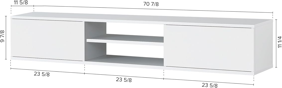 Atelier Mobili Floating TV Stand Wall Mounted, 70 inch Media Console, Floating Entertainment Center, White TV Stand for 75 inch TV