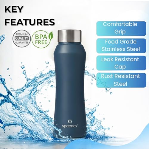 Image of Speedex Stainless Steel Water Bottle 1 Ltr, Leak Proof Screw Cap, BIS Approved 1000 ml Metal Bottle For Daily, Office, School, Gym, Travel Use for Men, Women, Kids, Adults, Teal Blue, Set of 4