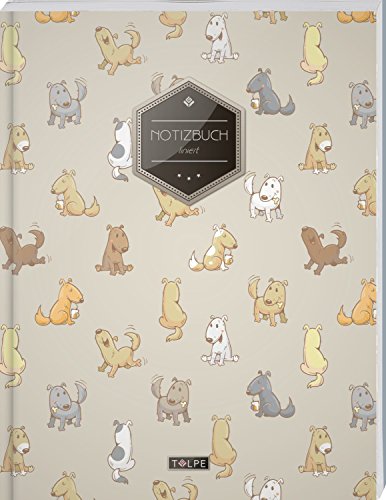 TULPE Liniertes Notizbuch A4 „C083 Verspielte Hunde“ (140+ Seiten, Vintage Softcover, Doppelrand, Seitenzahlen, Register - Dickes Notizheft, Deutschheft, Schreibheft, Schulheft, Tagebuch, Lineatur 27)