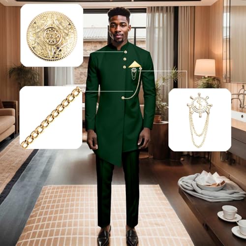 Men's Suit Single-Breasted Gold Chain Kerchief Blazer and Pants 2 Pieces Set Slim Fit African Suits3
