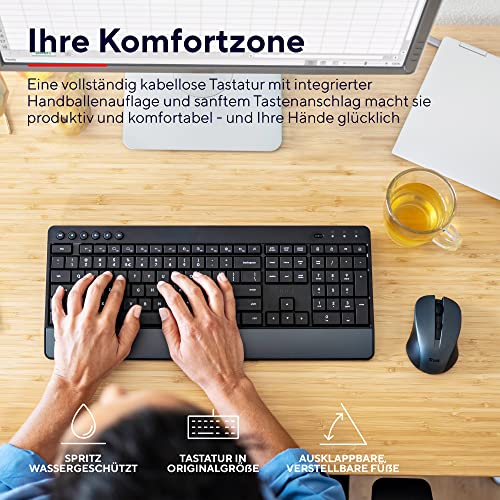 Trust Trezo Tastatur Maus Set Kabellos, Qwertz-Layout, Nachhaltiges Design, Kabellose mit Funkmaus, Leise und Ergonomische Combo, 48 Monaten Batterielaufzeit, PC, Laptop, Schwarz, 2.4 GHz – Bild 5