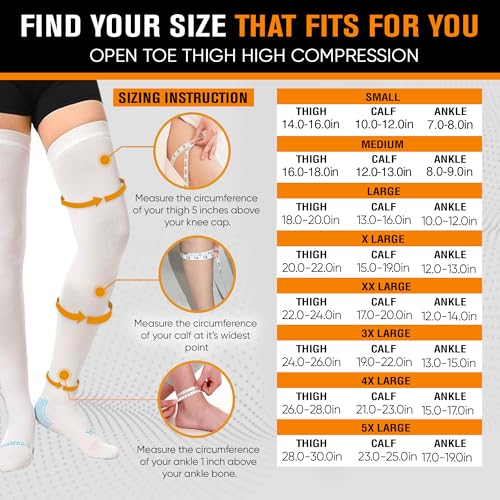 Doc Miller AE-THIGHHIGH-1520 Ted Hose Thigh High Anti Embolism Stockings For Women & Men, Hospital Style Surgical Stockings, Plus Size White Compression Socks 15-20Mmhg thumb #2