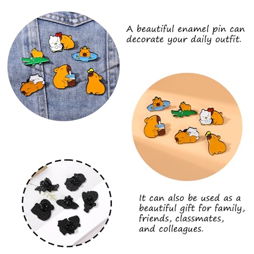 Image of 5Pcs Cartoon Capybara pin, Cute Animal Enamel Pin, Birthday Cake Donut Coffee Corn Roll Lapel Pin Alloy Backpack Pin Enamel Badge Suitable for Daily Decoration Clothes Sweater Hat Bag Collection Party Gift