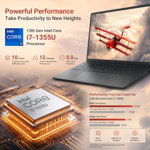 Image of Dell DC15250 Ai Touchscreen Laptop 16GB DDR5 512GB SSD Intel Core i7 CPU | Up to 5.00 GHz | 15.6 inch FHD LED 220 Nits Anti-Glare, Wi-Fi6, Webcam, Copilot Key, Black - Windows 11 Pro