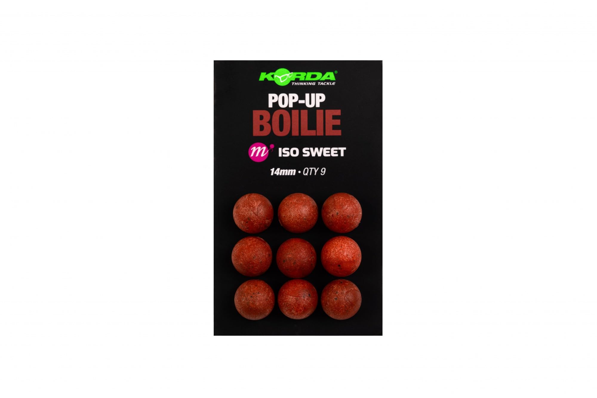 Korda Pop Up Boilie ISO Sweet, Imitation Carp Fishing Hookbaits, 14mm, Qty 9, Spinner Rig Ready, Recessed Hair Stop Cavity