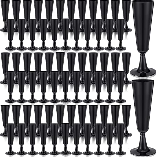 Domensi 100 Pack Black Champagne Flutes Bulk Plastic Disposable Champagne Glasses 5.5 oz Plastic Mimosa Glasses Wedding Cocktail Cups for Engagement Birthday Graduation Decor 2026 Party Supplies