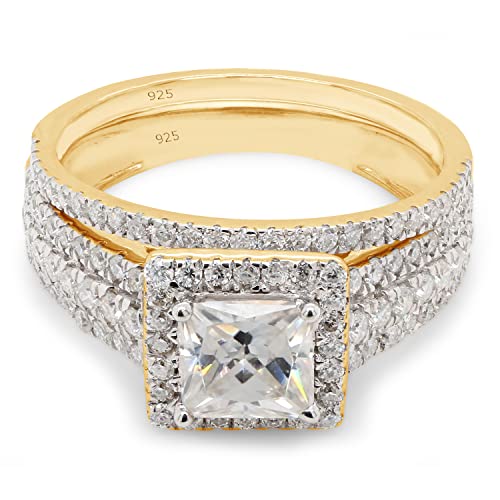 SAVEARTH DIAMONDS 1 1/2 ct. t.w Princess & Round Cut Lab Created Moissanite Diamond Halo Engagement Wedding Band Bridal Set Ring In 14K Gold Over Sterling Silver (VVS1 Clarity, 1.50 Cttw)3
