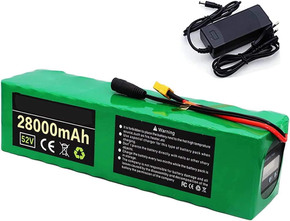 YUWYP Paquete Batería Bicicleta Eléctrica 52V Batería Litio 28Ah para Motor 200W/ 350W/ 500W/ 750W/ 1000W Paquete Batería Motocicleta Eléctrica con Cargador
