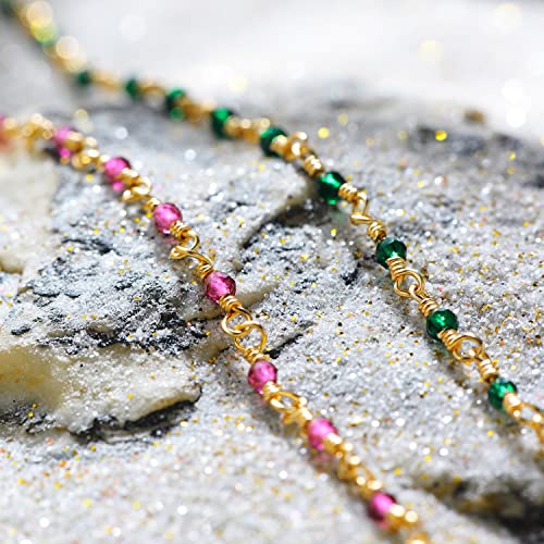 MEVECCO Anklet for Women Gold Bead Wire Wrapped Rosary Chain Emerald Zirconia 14K Gold Plated Dainty Boho Beach Summer Simple Foot Jewelry Ankle Bracelet