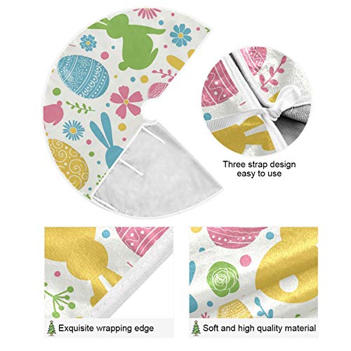 Easter Eggs Bunny Tree Skirt 36 In Rabbits Peeps Egg Christmas Tree Skirt Floral Flowers Xmas Tree Skirts Stand Mat Easter Holiday Party Garden For Indoor Outdoor Home Office Ornaments #TOP4