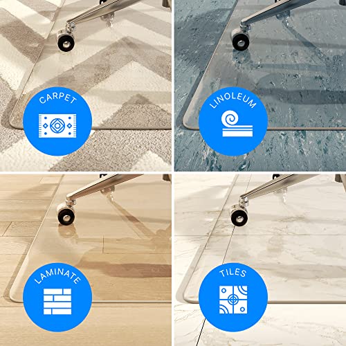 Premium Glass - Carpet Chair Mat 32" X 46" Standard Clear Сhairmat - Heavy Duty Floor Desk Mat For Carpeted And Hardwood Floors - Thick Tempered Glass Home/Office Floor Protector #TOP3