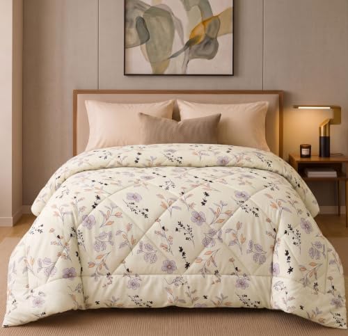 Image of HOMEKART 220 GSM Reversible Microfiber AC Comforter /Duvets for Mild Winter | All Season Single Size 3 Layered Quilted Blanket for Single Bed (230 cm x 150 cm,Off White)