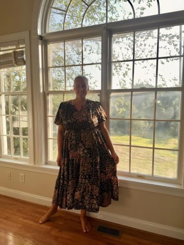 Image of TIYOMI Women Plus Size Dress Boho V Neck Short Sleeve Beach Maxi Dresses Floral /Stripe /Leaves /Lemon XL-5XL