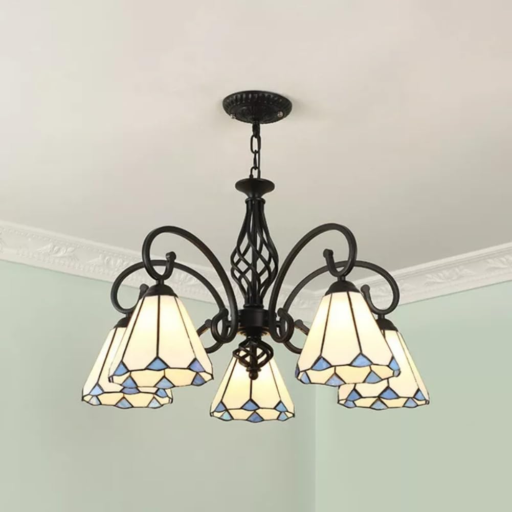 HYJAUSXB Modern Style Chandelier White Stained Glass Chandeliers Cone Shape Pendant ht 5 hts Dining Room Hanging Lamp