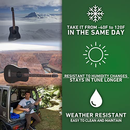 Klos Travel Guitar, Durable Carbon Fiber Acoustic Electric Guitar - Black With Gig Bag, Strap, Capo And More #TOP3