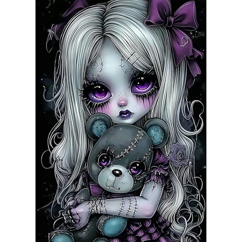 SENQAO Gothic Diamond Painting Kits for Adults, DIY Round Full Drill Diamond Dot, 5D Bear Horror Doll Diamond Art kKits for Beginners, Crystal Art Gem Art for Home Decor 12x16inch by SENQAO - Used condition - US$6.62