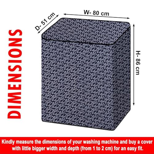 Image of The Furnishing Tree Semi-Automatic Top Load Washing Machine Cover | Waterproof & Dustproof | Easy to Clean | Inlet & Outlet Pipe Provision | Durable & Washable, Leaf Blue Polyester (51x80x86 CM)
