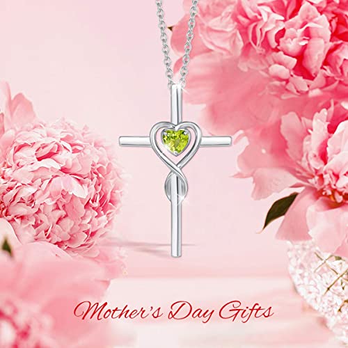 Fancime Cross Necklace For Women Sterling Silver Birthstone Natural Peridot Infinity Heart Cross Crucifix Pendant August Birthstone Jewelry Birthday Gifts For Women #TOP7