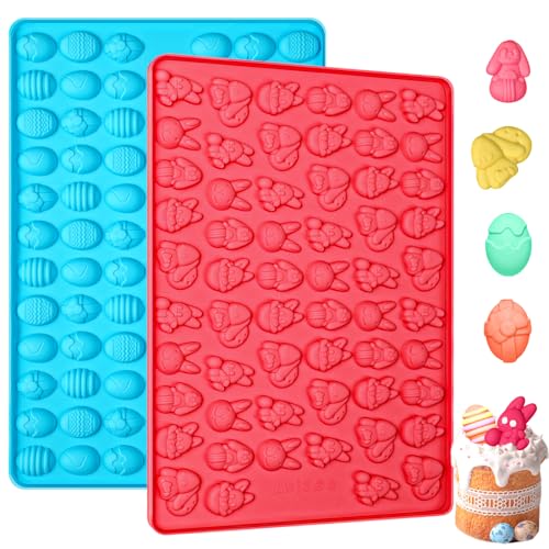 Webake Easter Egg Chocolate Moulds Silicone 2 Pcs 58 Holes Easter Bunny Mould 83 Holes Easter Egg Mould for Making Wax Melt, Chocolate, Candy, Gummy