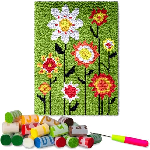 Fzamudng Kit de Tapis Crochet à Point Noué 38 x 52 cm pour Adultes - Création de Loquet avec Impression Couleur à Faire Soi-même