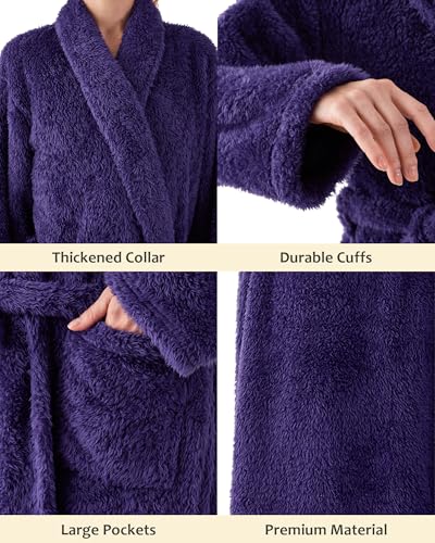 KORBLISS Robes for Women –Premium Womens Plush Soft Robe Fluffy, Warm, Fleece Sherpa Shaggy Bathrobe, Soft Warm Womens Robe with Pockets and Belt, Pueple, Medium — view 4