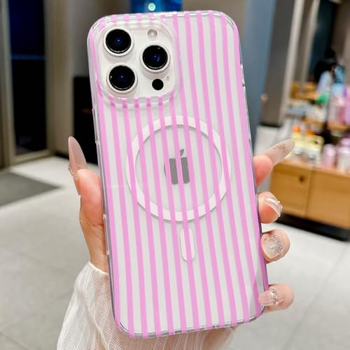 Coque iPhone 15 Pro transparente rose clair à rayures rétro en TPU souple