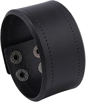 Retro Black Genuine Leather Blank Cuff Bangle for Men Women Adjustable Wide Cowhide Cuff Bracelet Leather Handmade Wrap Wristband Arm Armor with Snap for Halloween Costume Party