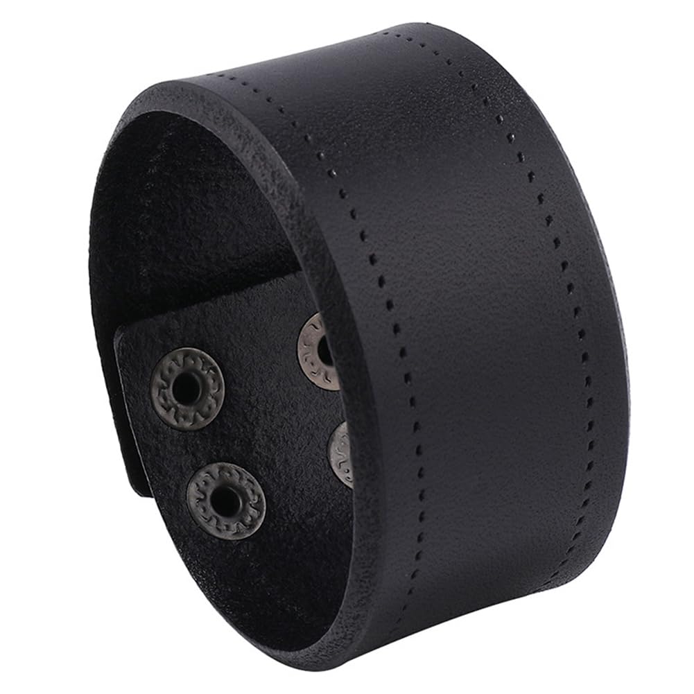 CALFOVERA CALFOVERA Brazalete de Cuero Genuino Negro Retro para Hombres Y Mujeres, Ajustable, Ancho, de Piel de Vaca, Hecho A Mano, con Cierre A Presión para Fiesta de Disfraces de Halloween.