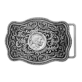 US 1936 Indian Head Buffalo Nickel 5 Cent Coin Silver Belt Buckle NEW - Beautiful Western Scroll Design
