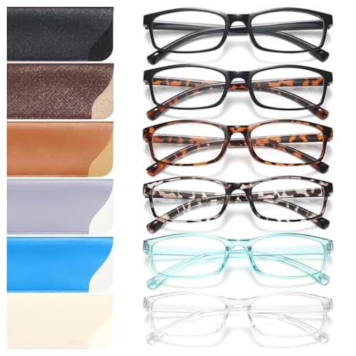Gaoye 6 Pack Reading Glasses Blue Light Blocking for Women Men, Magnifying Readers Glass Anti UV Eyeglasses with 6 Leather Case