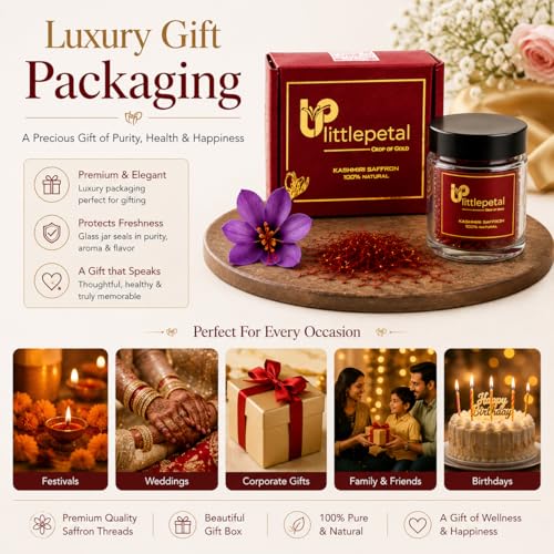 Image of Littlepetal Kashmiri Mongra Saffron 1g | Premium Grade A+ Pure Kesar Threads | Authentic Handpicked Kashmiri Saffron for Milk, Tea, Kahwa, Biryani & Skincare | Luxury Gift Box