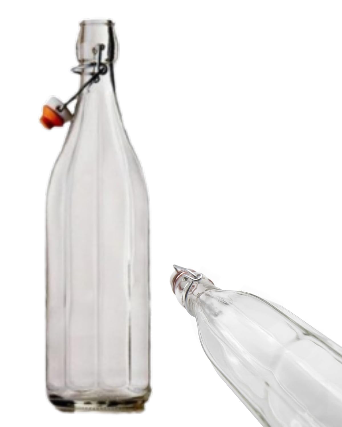 BOTTIGLIE PREMIUM - Set da 6 Bottiglia Costolata in Vetro con Tappo Ermetico 1 L - Bottiglie rigate con tappi ermetici per alimenti - Bottiglie da tavola per acqua vino olio e liquori
