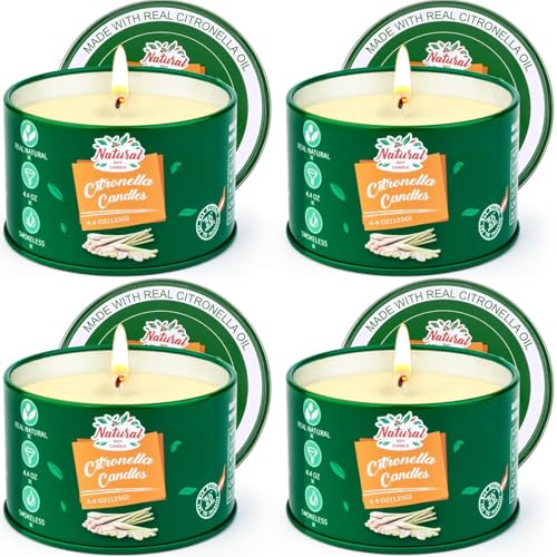 Citronella Candles Outdoor - 4 * 4.4 OZ Natural Soy Candle for Home Patio 100 Hours Long Lasting Burn Outside Candles for Garden Yard Balcony Summer Camping