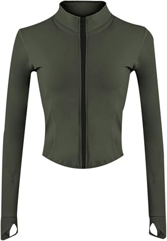 Womens Lightweight Athletic Track Jacket Full Zip Running Workout Top Slim Fit Yoga Sportwear with Thumb Holes
