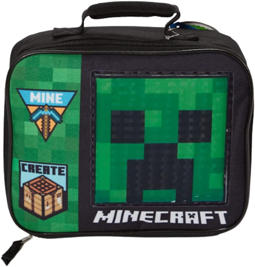 Minecraft Lunch Box for Boys and Girls - Soft Insulated Lunch Bag for Kids, Green