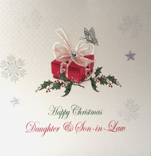 WHITE COTTON CARDS X115 Happy Christmas Daughter and Son In-Law Handmade Christmas Card, White
