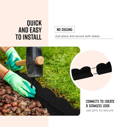 Playsafer L Shaped Flexible Rubber Scalloped Edger for Lawns Landscaping and Playground | Easy No Dig Installation| 4' Long (1, Black)