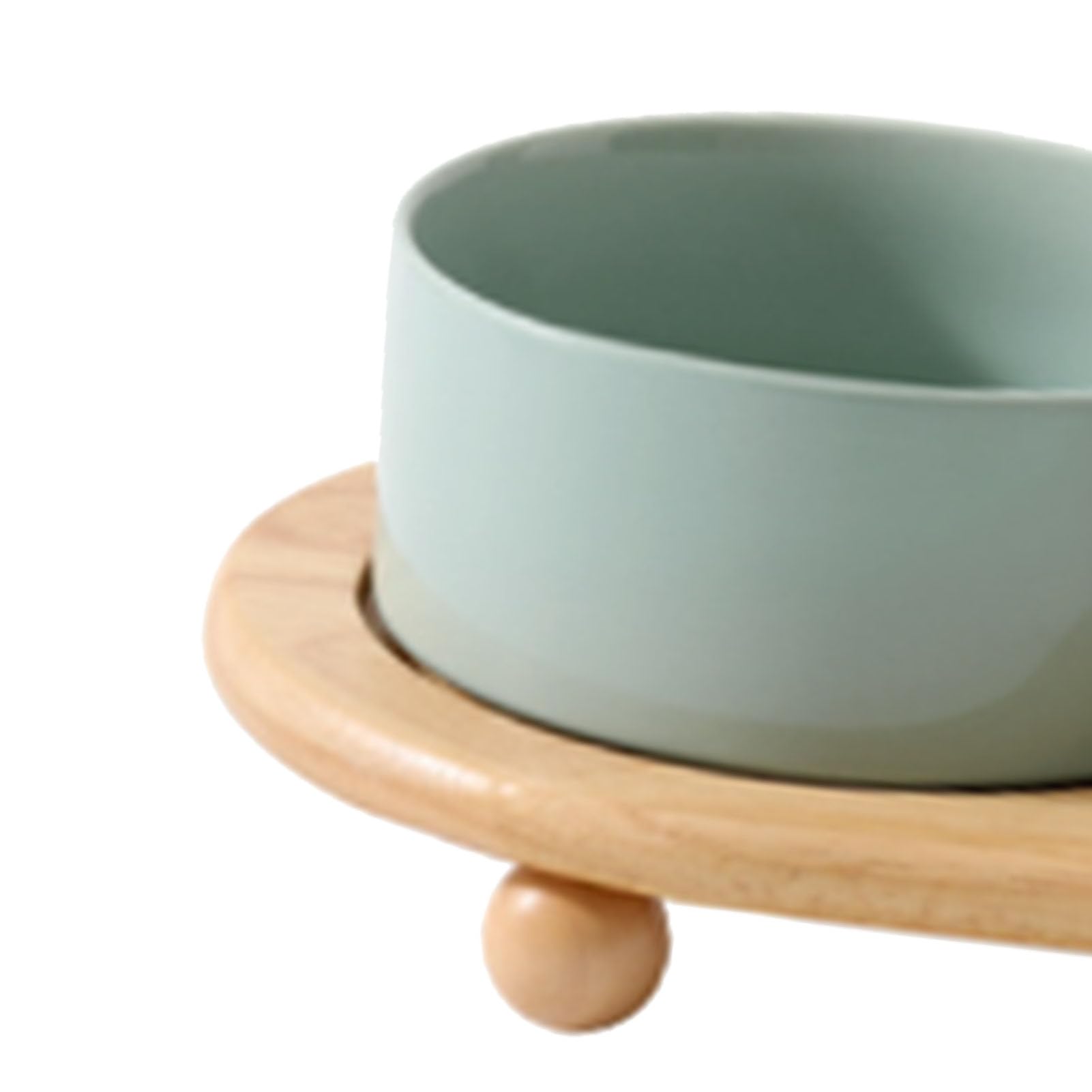 Haofy Ceramiczna Podwyższona Miska dla Kota Podwójna Miska z Drewnianym Stojakiem dla Kotów Podniesiona Konstrukcja Zapobiega Przewracaniu się Nieporowata, Co Ułatwia Czyszczenie w Małych (Podwójna