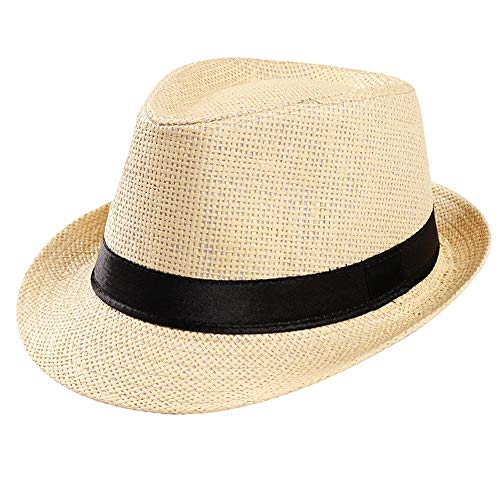 Chapeau de paille unisexe à bord plat pour la plage et le soleil