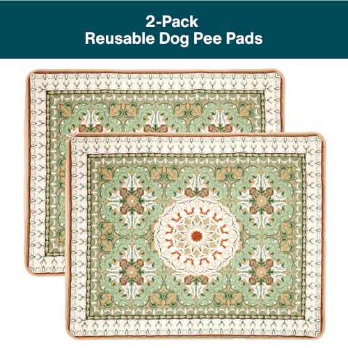 Image of Reusable Dog Pee Pads (2-Pack), Ultra Absorbent & Leakproof, Washable Puppy Training Pads, Non-Slip Backing, 31 inchx36 inch, Sage Tile Pattern (Sage Tile Pattern)