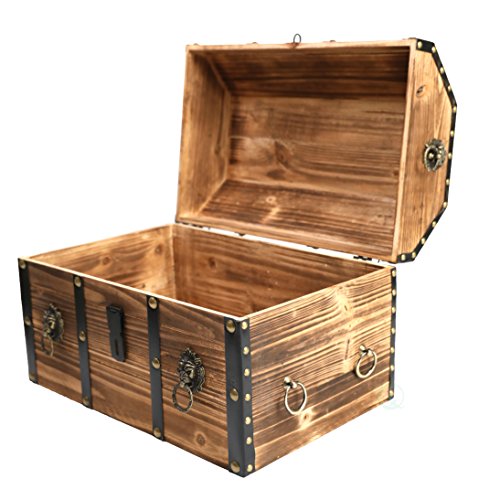 Vintiquewise Wooden Treasure Chest Trunk Vintage-Style Storage Box with Leather Straps Brass Rivets Lion Head Ornaments & Latch Closure Decorative Accent and Functional Organizer for Home Décor, Small by Vintiquewise - Image 3