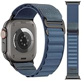 MRAIN-H Alpine Loop with Leather Design Compatible with Apple Watch Bands Ultra 3 2 1 (49mm) & Series 11 10 9 8 7 6 5 4 SE 3 2 1 (46mm 45mm 44mm), Soft Stretchy Nylon Sport Band for iWatch Men Women