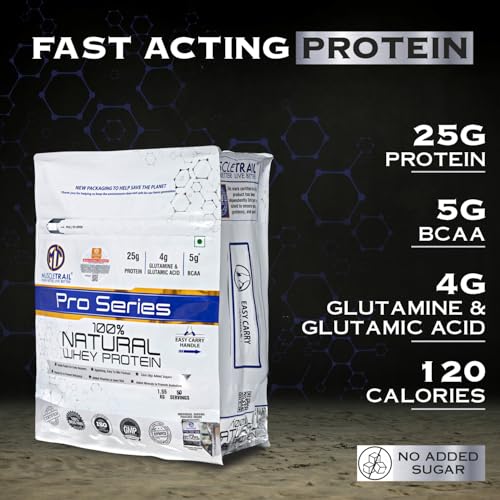 Image of MuscleTrail Pro Series Whey Protein, 50 Pouches, 25g Protein, Isolate Source, Low Carb, 4g Glutamine & Glutamic Acid, 5g BCAA, 1.79kg (1.550 KG, Cappuccino)
