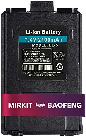 MIRKIT Baofeng Battery BL-5 Li ion 7.4V 2100mAh for Two-Way HAM Radio UV-5R v2+ BF-F8HP Rechargeable Extended Batteries, Accessories and Parts for radios Radio USA Warranty
