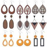 SUNNYCLUE 1 caja 9 pares de Aretes de Madera Aretes Colgantes de Madera Bohemios Pendientes Étnicos Africanos Ligeros de Madera Natural En Forma de Lágrima Pendiente Árbol de la Vida Encanto de Gota G